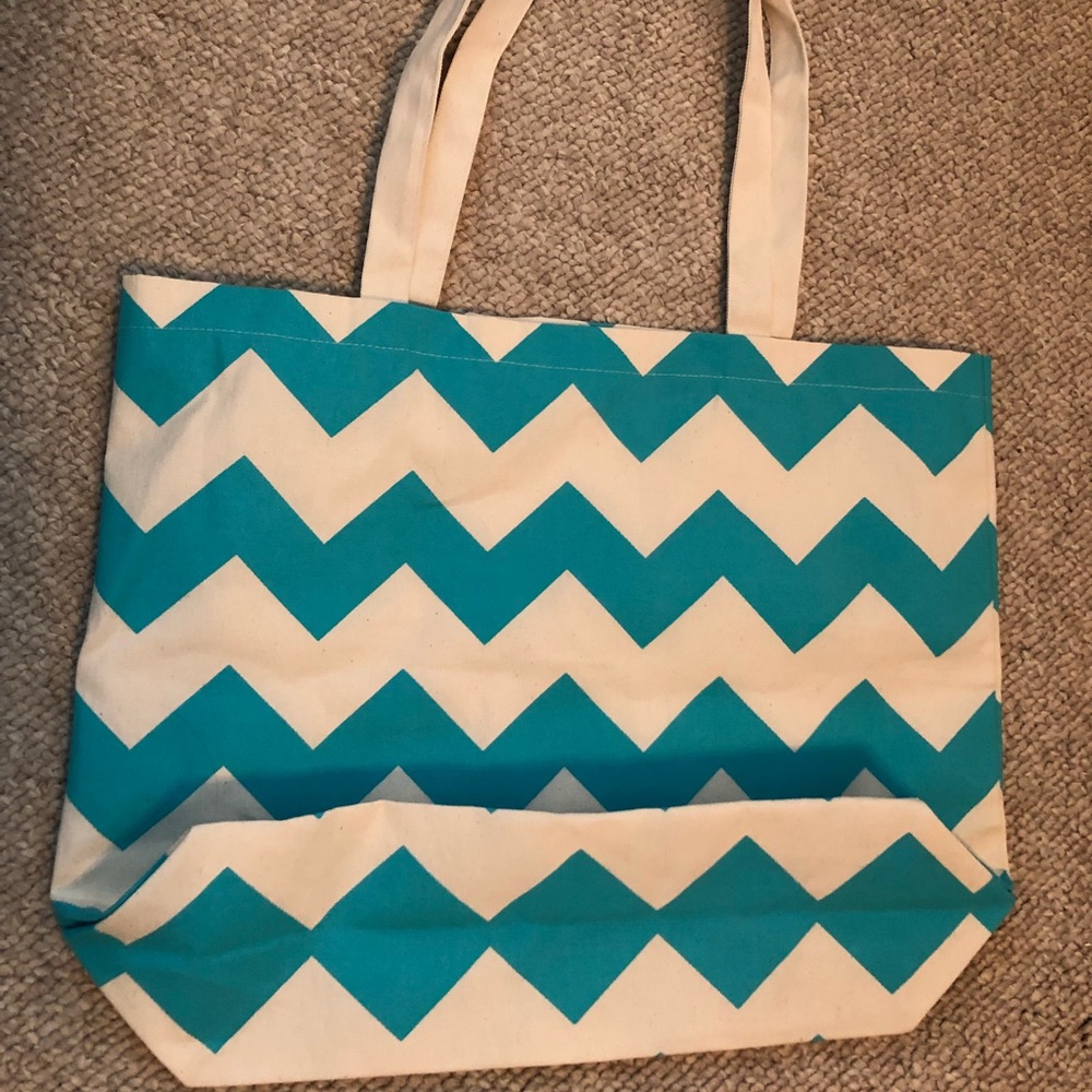 Turquoise White Chevron Tote